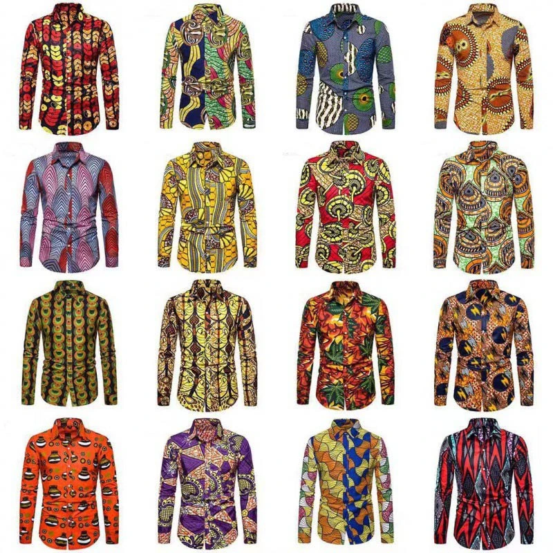 Men's Retro Simple Printed Long Sleeve Shirt Men's Casual All-match Fashion Street Men's Shirt Lapel Single Breasted Long Sleeve