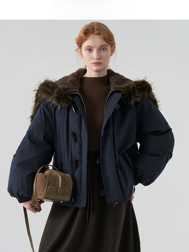 

Ретро-пуховик Jiujiu для женщин: теплый, с капюшоном, большим меховым воротником, винтажный, с длинными рукавами, белый, с наполнителем из утиного пуха