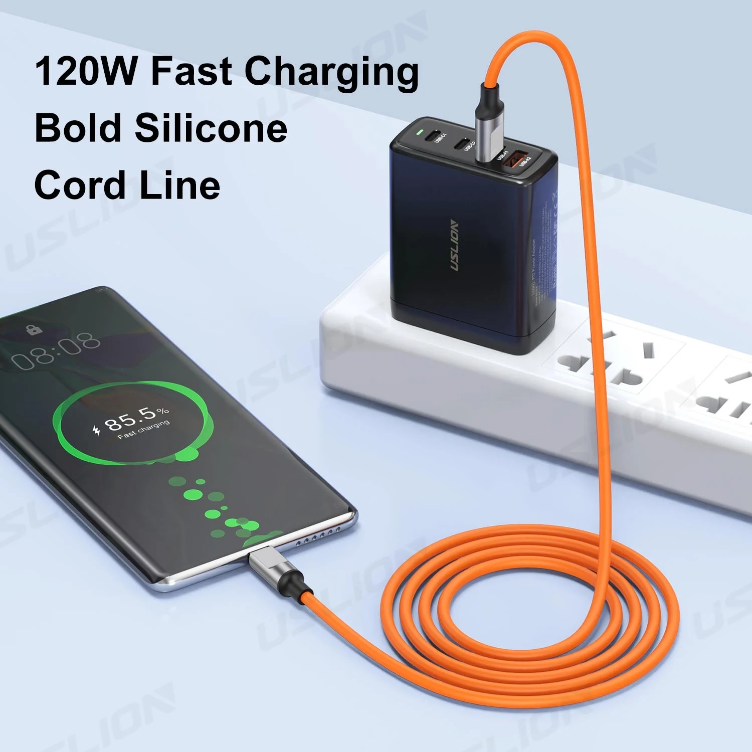 120W Type C Cable Fast Charging Liquid Silicone USB C Phone Data Cord for Huawei P40 P30 Xiaomi 14 Redmi 13 POCO X6 Oneplus 12