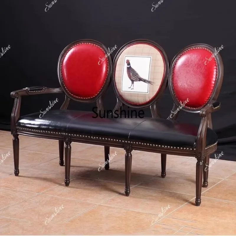 

YNew Chinese retro solid wood old back chair, leather art