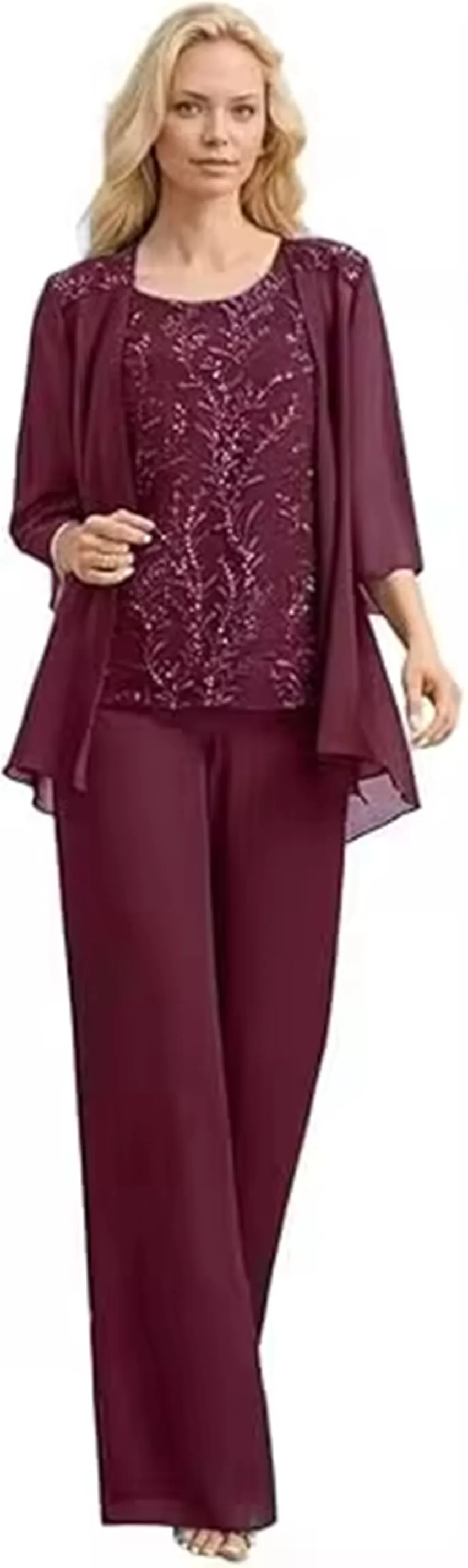 Abiti per la madre della sposa personalizzati Taglie forti 3 Abiti a tre pezzi Pantaloni Abiti da sera con giacca in pizzo ricamato a maniche lunghe