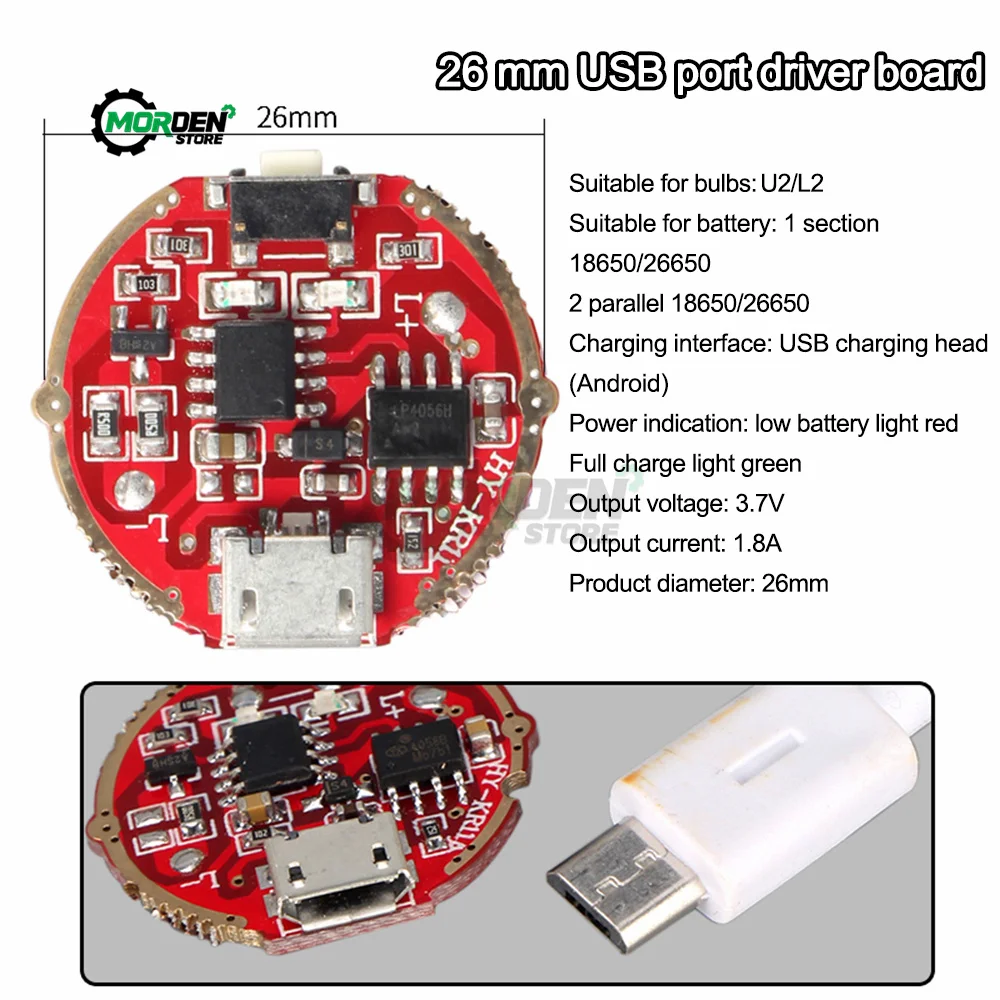 Flashlight with USB 28 Charging Driver Board LED Indicator Power Supply Accessories