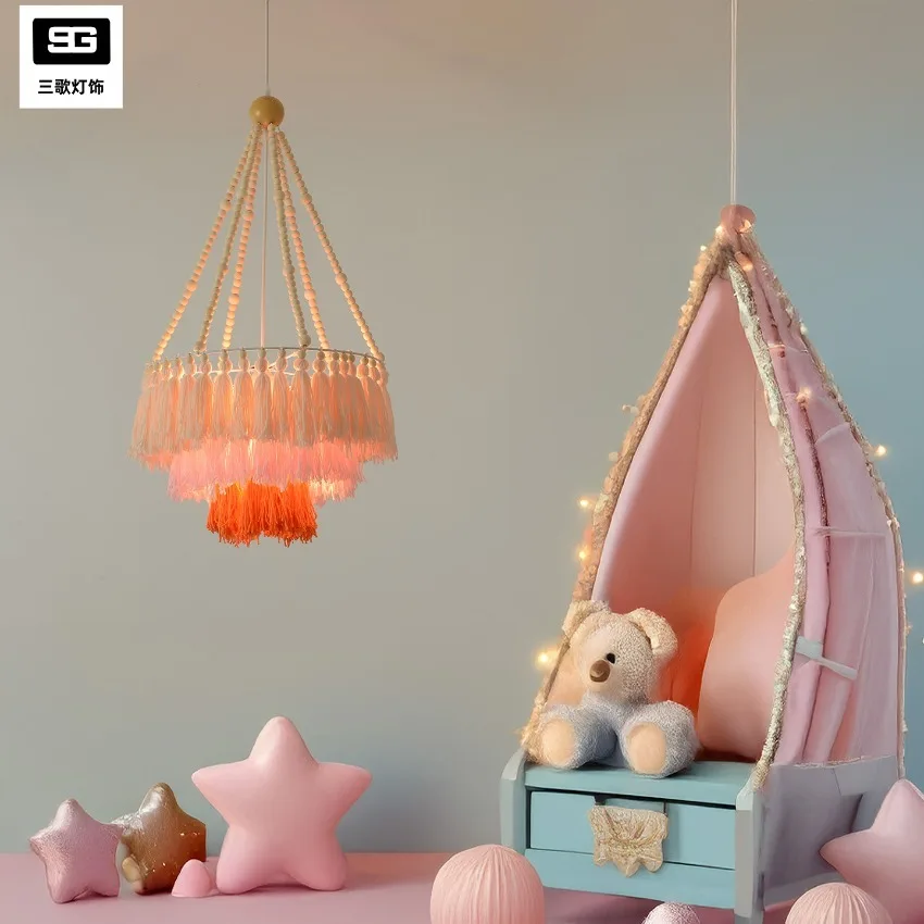 Cute princess pink fringe pendant lights girl's room lamp decoration restaurant living room clothing store bedroom pendant lamps