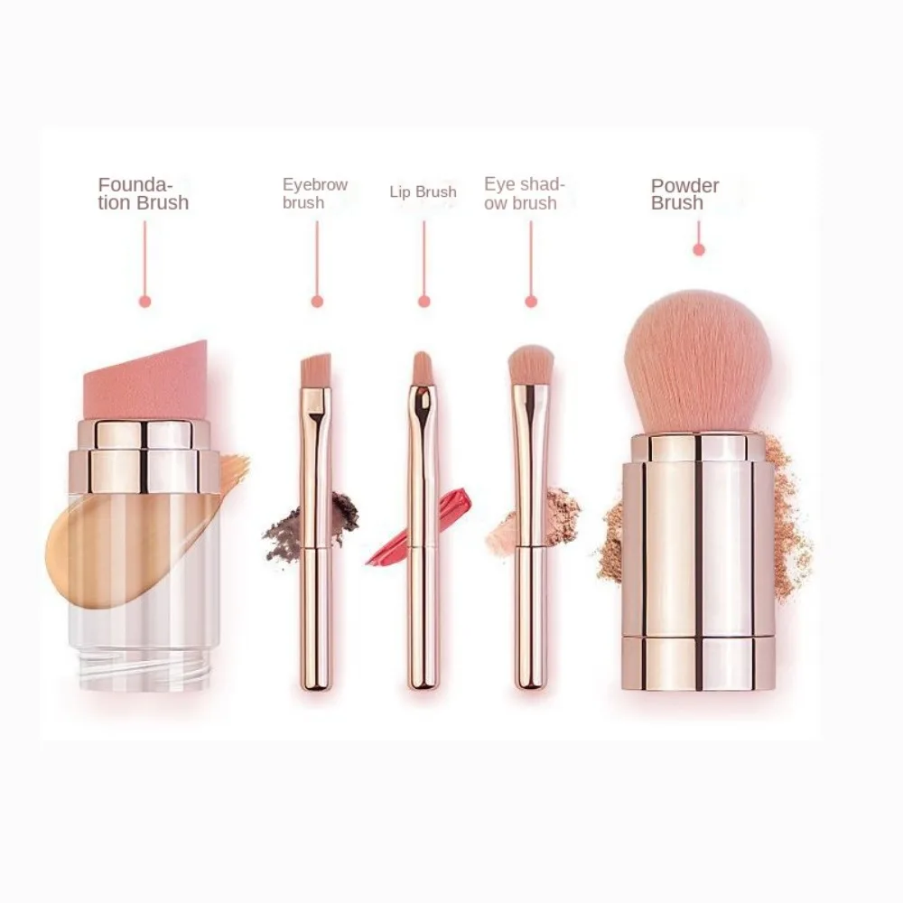 Beauty Splicing 5 in 1 Makeup Brush Dustproof Comfortable Handle Lip Gloss Brush Multifunctional Lip Liner Concealer Brush Women