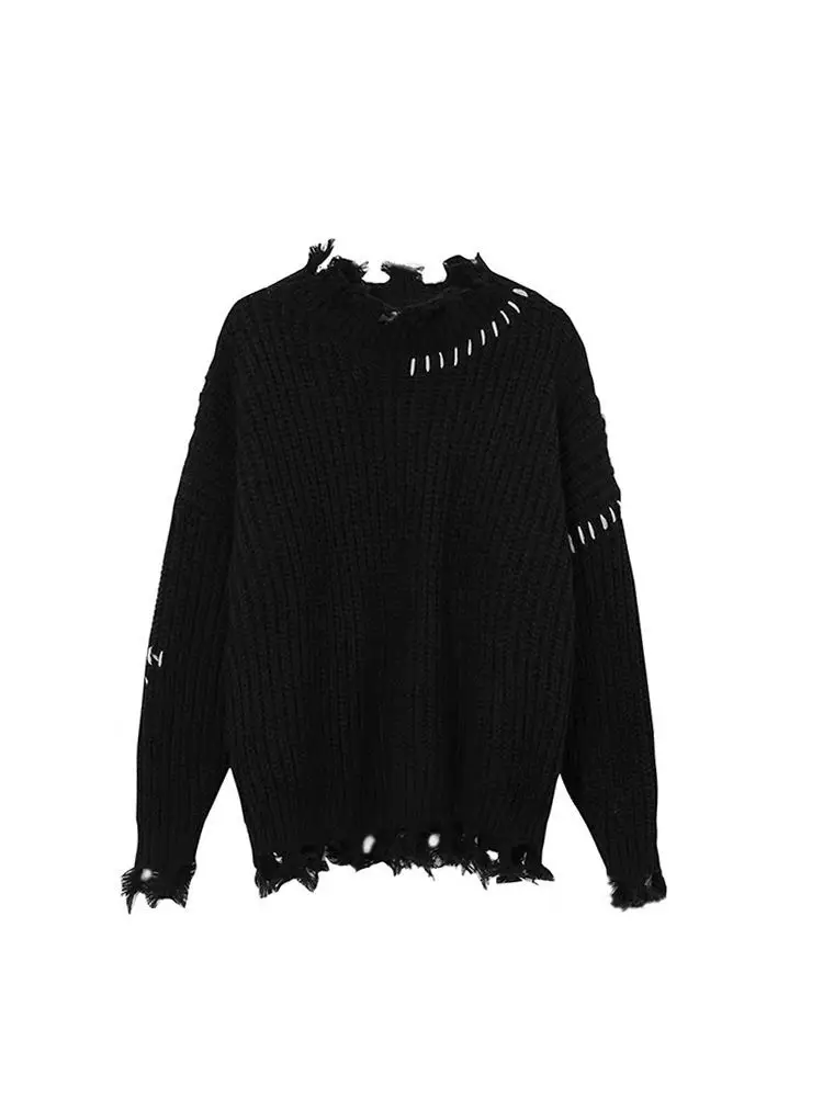 Suéteres negros Harajuku para mujer, jerséis de punto Punk de estilo gótico, jerséis de manga larga con cuello redondo, Tops de moda coreana, Otoño