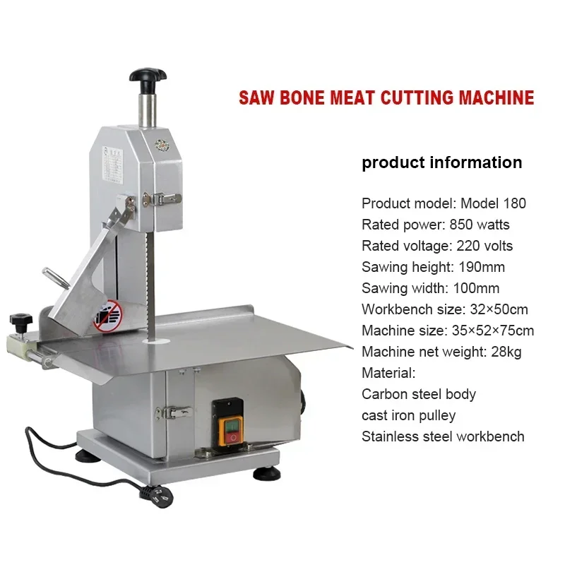 850W Commercial Electric Bone Saw Machine Stainless Steel Workbench Automatic Spare Rib Kitchen Chopper Food Cutting Bone Maker