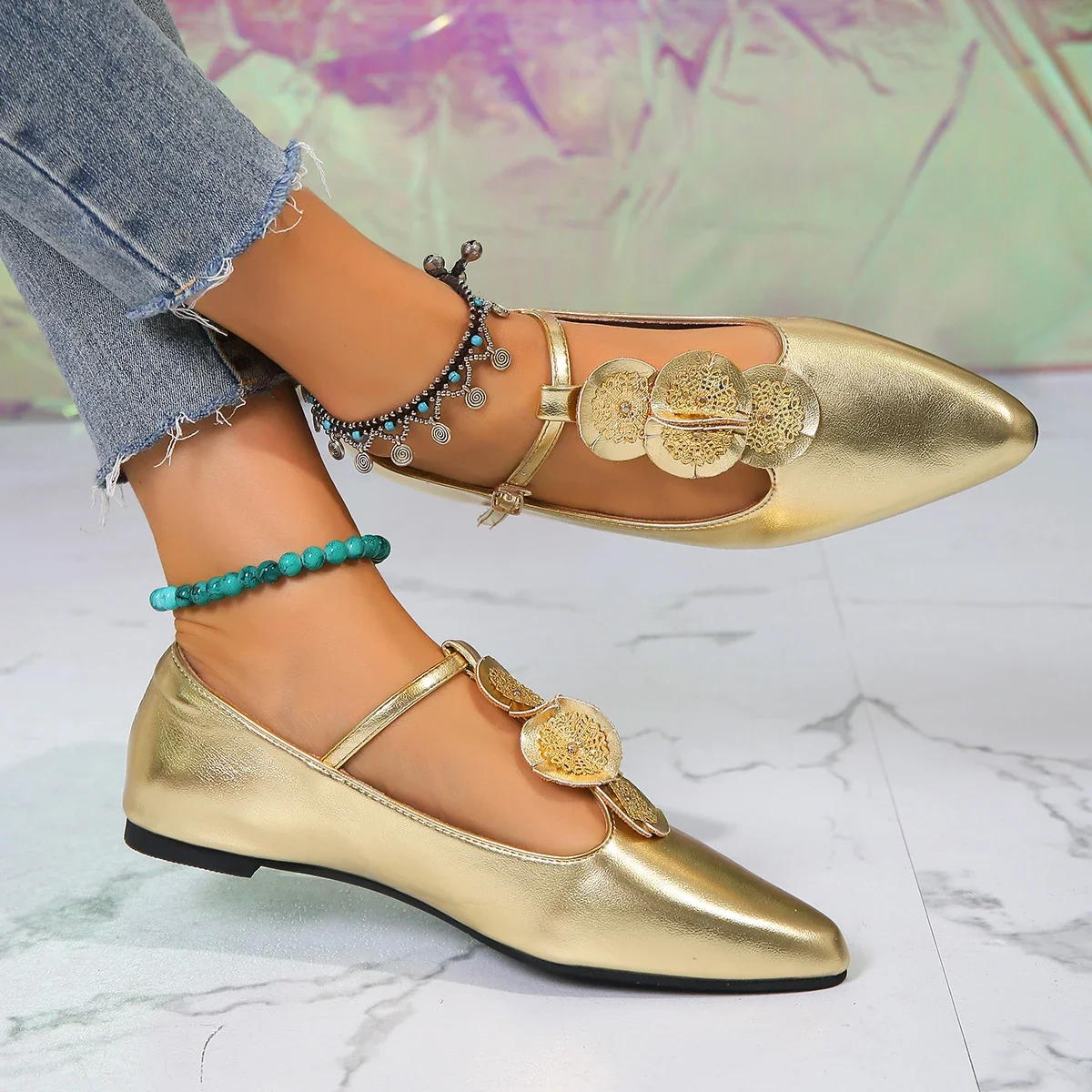 Luxe Flats Schoenen Vrouwen Elegante Ondiepe Schoenen Zomer Nieuwe Puntige Neus Retro Schoenen Designer Jurk Wandelen Flats Mujer Zapatillas