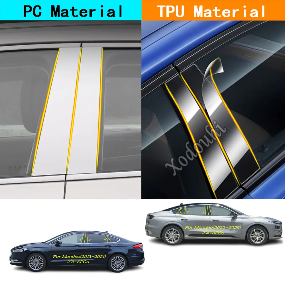 Car TPU/Glossy Mirror Pillar Post Cover Door Trim Window Piano Black Molding Sticker For Ford MONDEO MK4 2013 2014 2015-2025