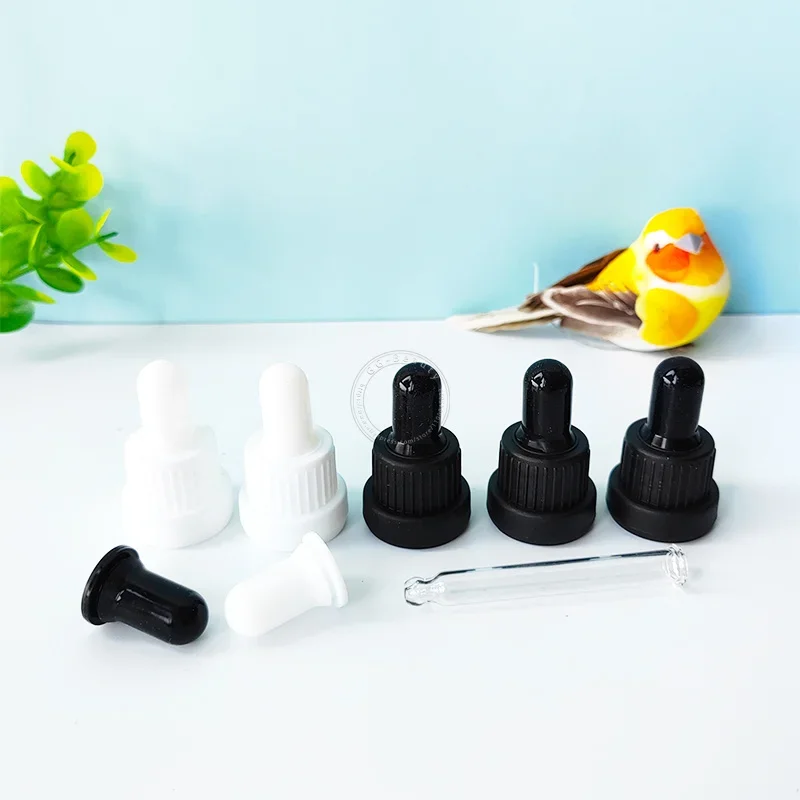 15 stks/partij Plastic Schroef Anti-diefstal Ring Cap Cover Zwart/Wit Lijm Hoofd Glazen Druppelaar Pipet Gebruikt voor 18/410 Flessen 5-100 ml