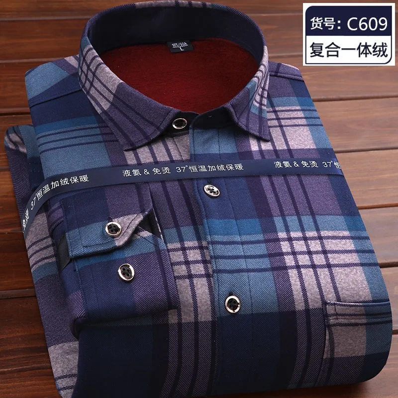 2024 Autumn/winter New Fashion Trend Plaid Shirt Men\'s Casual Loose Thick Warm High Quality Large Size Long Sleeve Shirt M-4XL