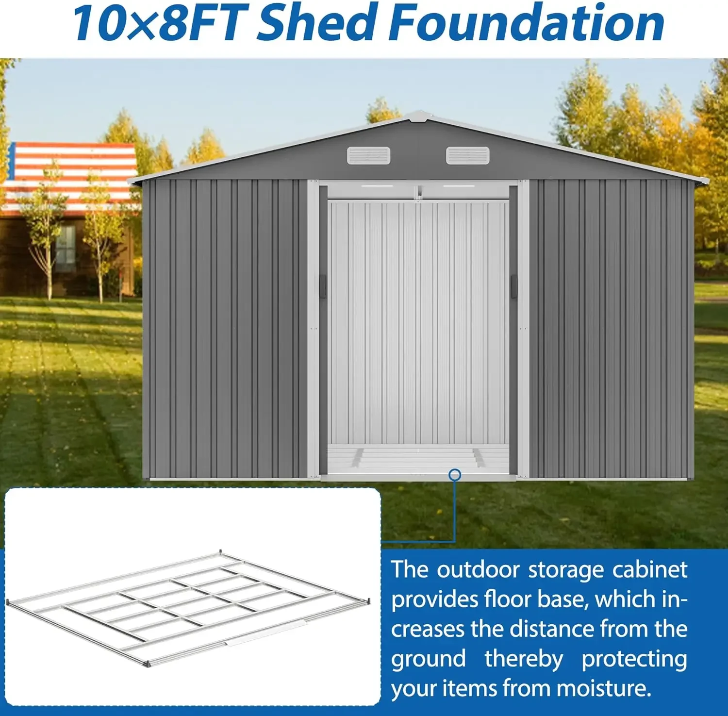 10x8 Ft Outdoor Metal Tool House, Backyard Storage Shed with Sliding Door, Anti-Corrosion Weather Resistant Storage Box, Gray