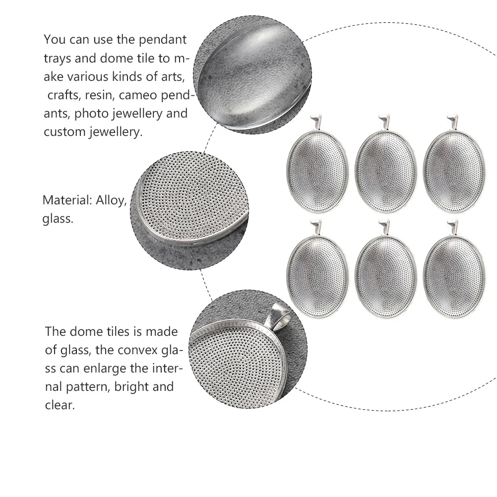 6 قطعة الوقت الأحجار الكريمة قلادة صينية البيضاوي زجاج قبة Diy بها بنفسك صنع المجوهرات قاعدة الحرفية الراتنج فارغة إعداد قلادة قاعدة #6