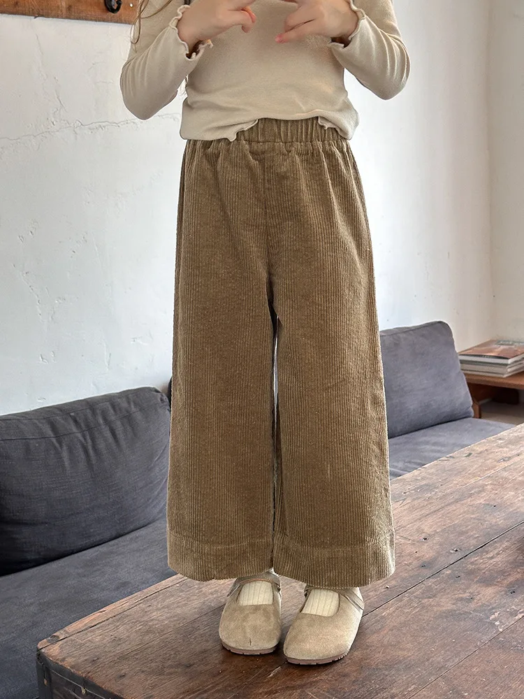 Children Clothes Corduroy Pants New Fashionable Boys and Girls Korean Style Solid Color Fashionable Kid Warm Straight Pants