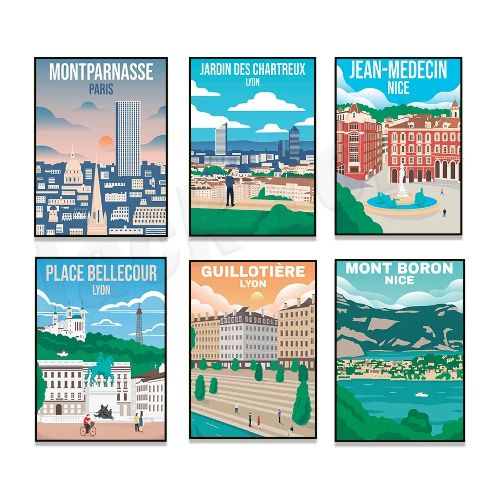 Beautiful Mont Boron, Nice Jean-Médessain, Bordeaux-Labastide, Lyon, Marseille Saint-Charles, UK travel poster, Avenue Niza,