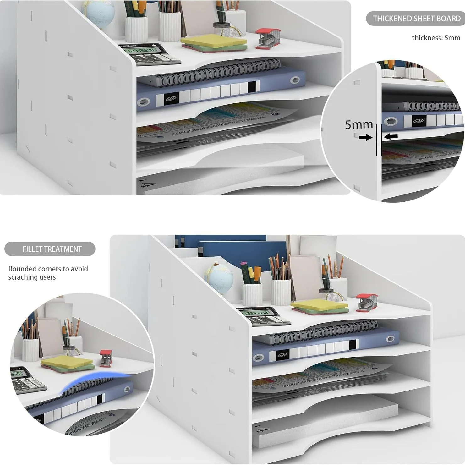 Modern Simple A4 Double Folder Desktop Document Storage Shelf PVC Wood Plastic Board Paper Organizer Box for Office