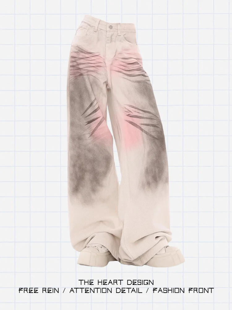 

American Sle Faded Ink Denim Jeans Women's Spring Summer New Design Straight Leg Slimming Loose Wide Leg Floor-Length Trend...