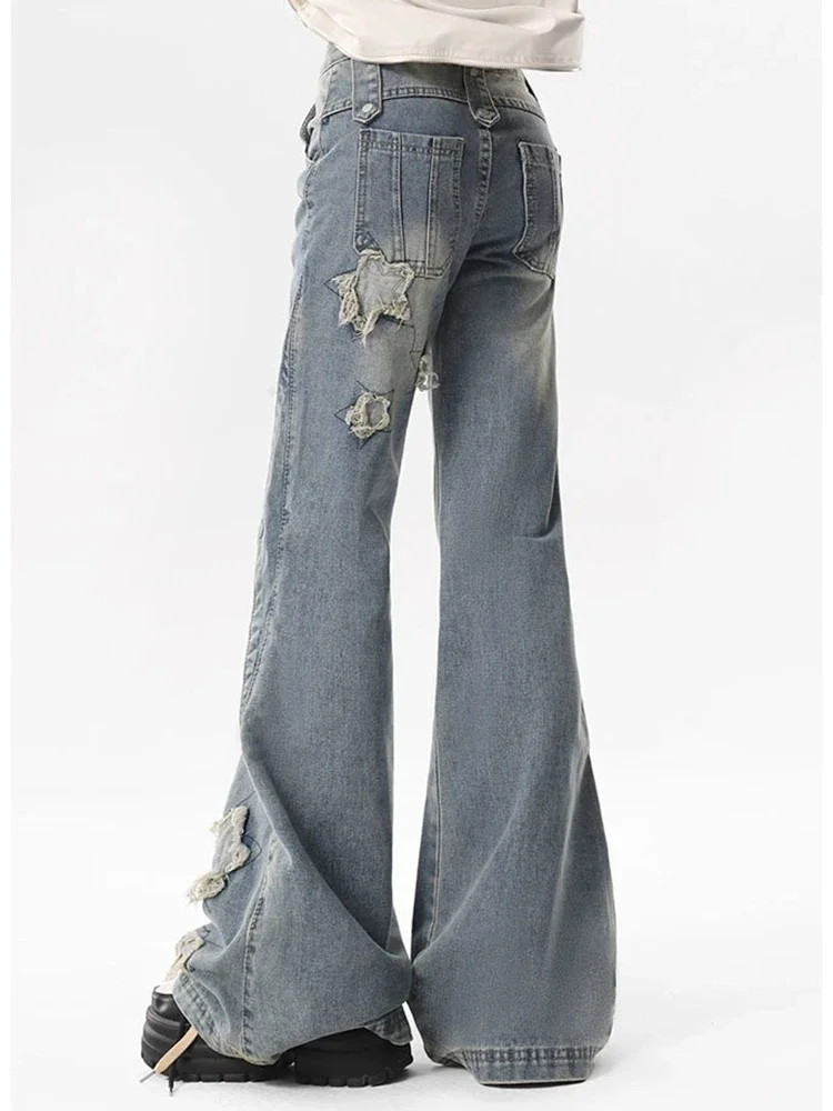 Y 2K Chique Flash Kwastjes Basic Flare Dames Jeans Met Hoge Taille Zomer Losse Casual Mode Gewassen Vintage Blauwe Eenvoudige Damesjeans