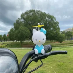 Kawaii Genuine Sanrio Motorcycle Bicycle Helmet Bamboo Dragonfly Hello Kitty Propeller Decoration Bicycle Riding Auto Parts