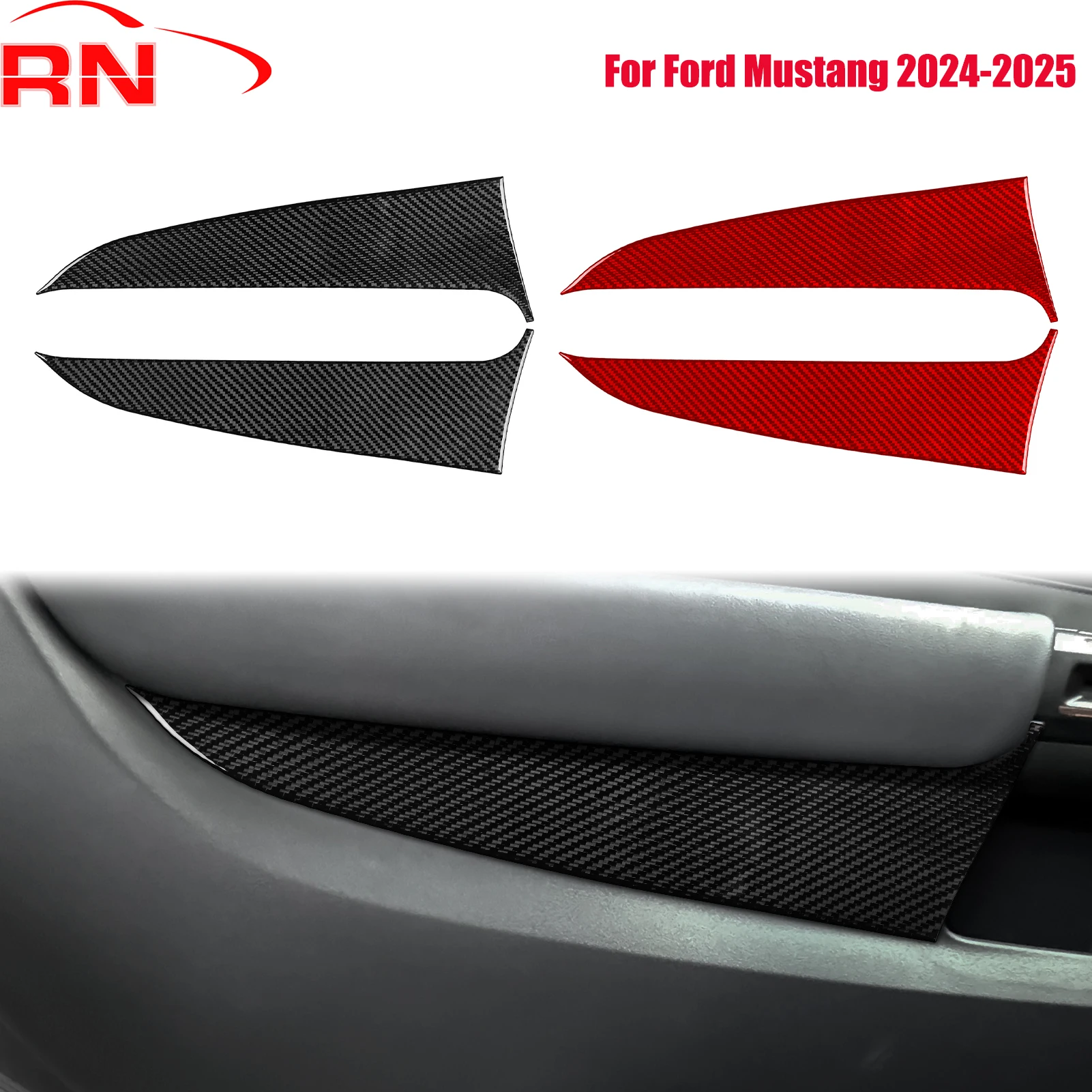 

Для Ford Mustang 2024-2025 модифицированный углеродное волокно автомобильный внутренний подлокотник двери коробка панель аксессуары фортепиано черная внутренняя наклейка