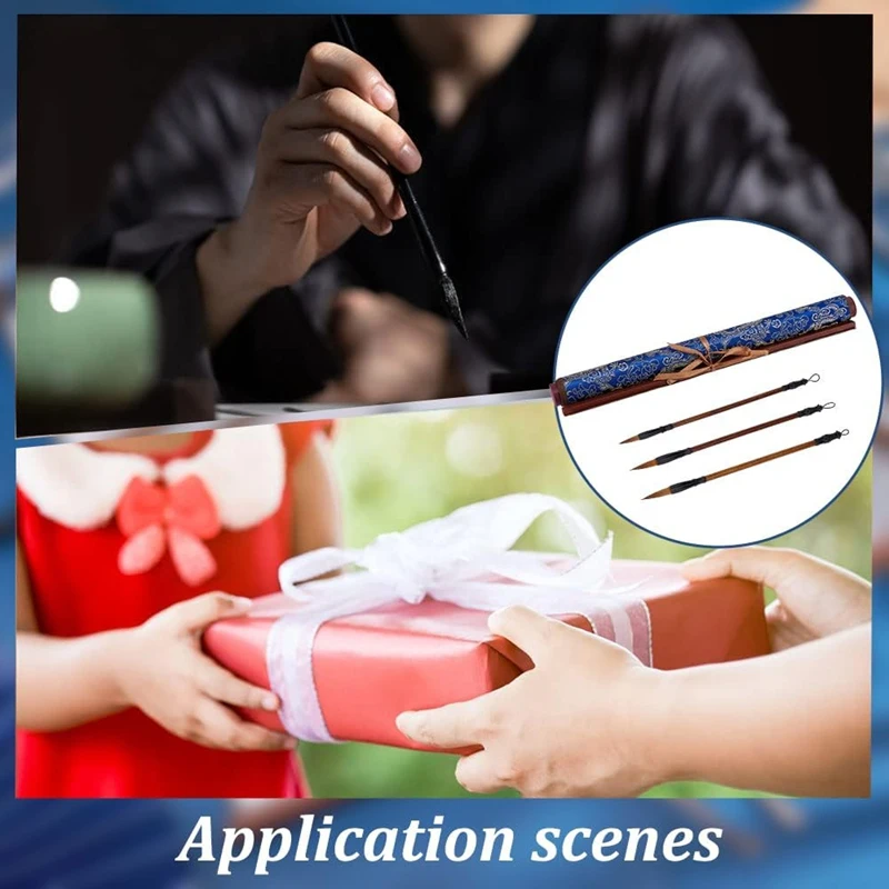NEW-Reusable Water Writing Magic Cloth Inkless Chinese Calligraphy Set Of 3 Traditional Calligraphy Writing Brush Pens