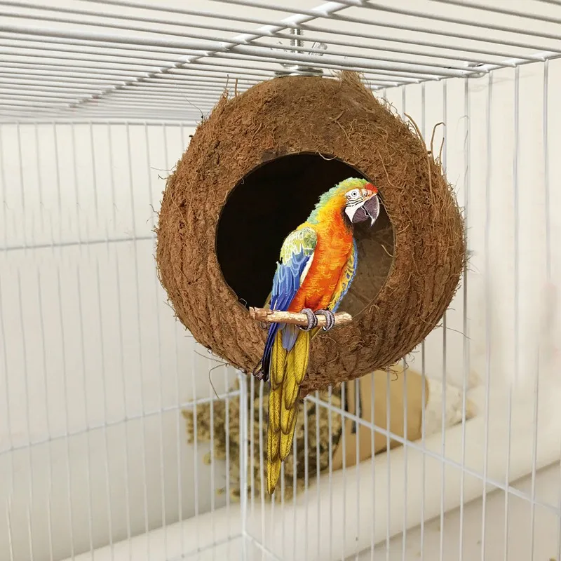 Coconut Bird Nest,Natural Coconut Shell Bird Nest House Hut Cage for Pet Parrot Parakeet