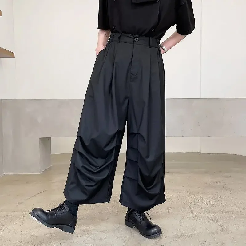 UMI MAO Yamamoto Wind Summer Personality Fold Design Dark Temperament Wide-leg Fashionable Cropped Trousers Harajuku Pantalon