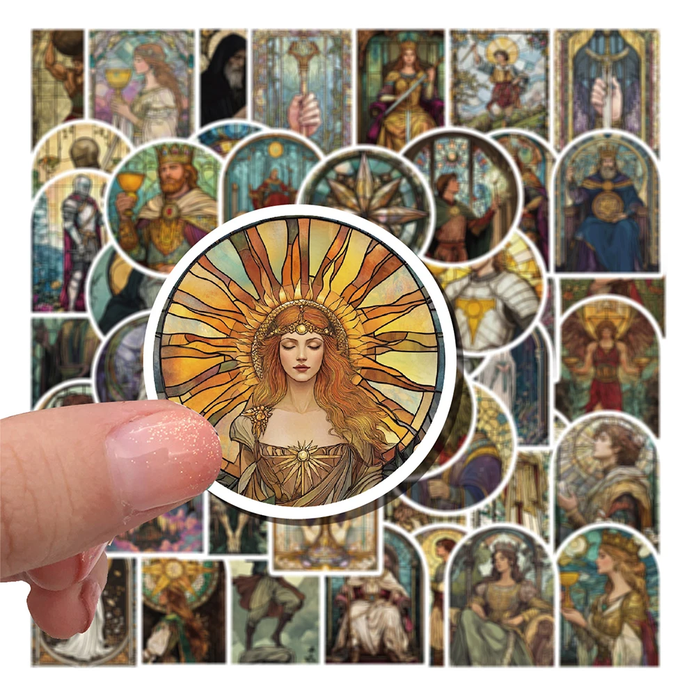10/30/50pcs Vintage Glass Style Tarot Cards Stickers Goth Aesthetic Cartoon Sticker DIY Scrapbook Laptop Helmet Cool PVC Sticker