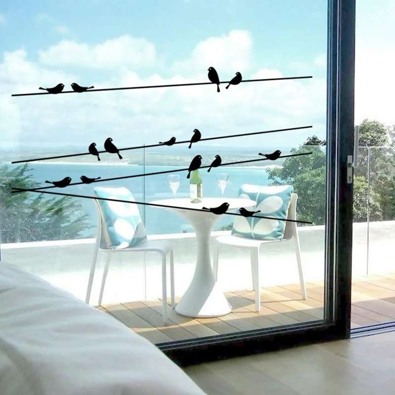 Little Birds on the Wires Vinyl Wall Decals Window Glass Stickers for Home Decoration Aesthetic Rooms Black Carved Wallpaper