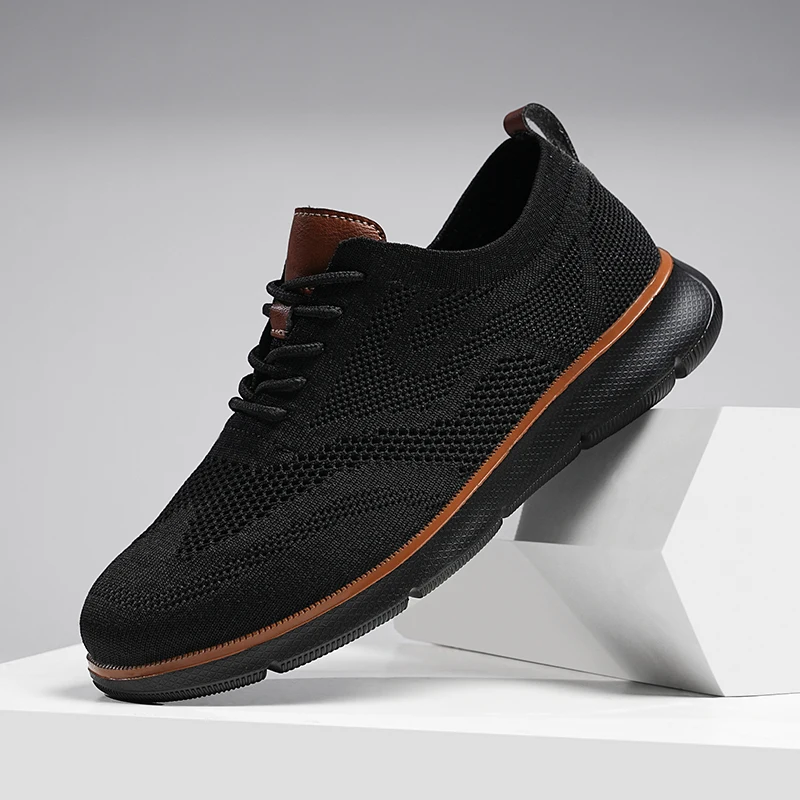 Sapatos masculinos com cadarço têxtil, confortáveis, respiráveis, casuais, elásticos, sola leve, calçados esportivos diários para escritório