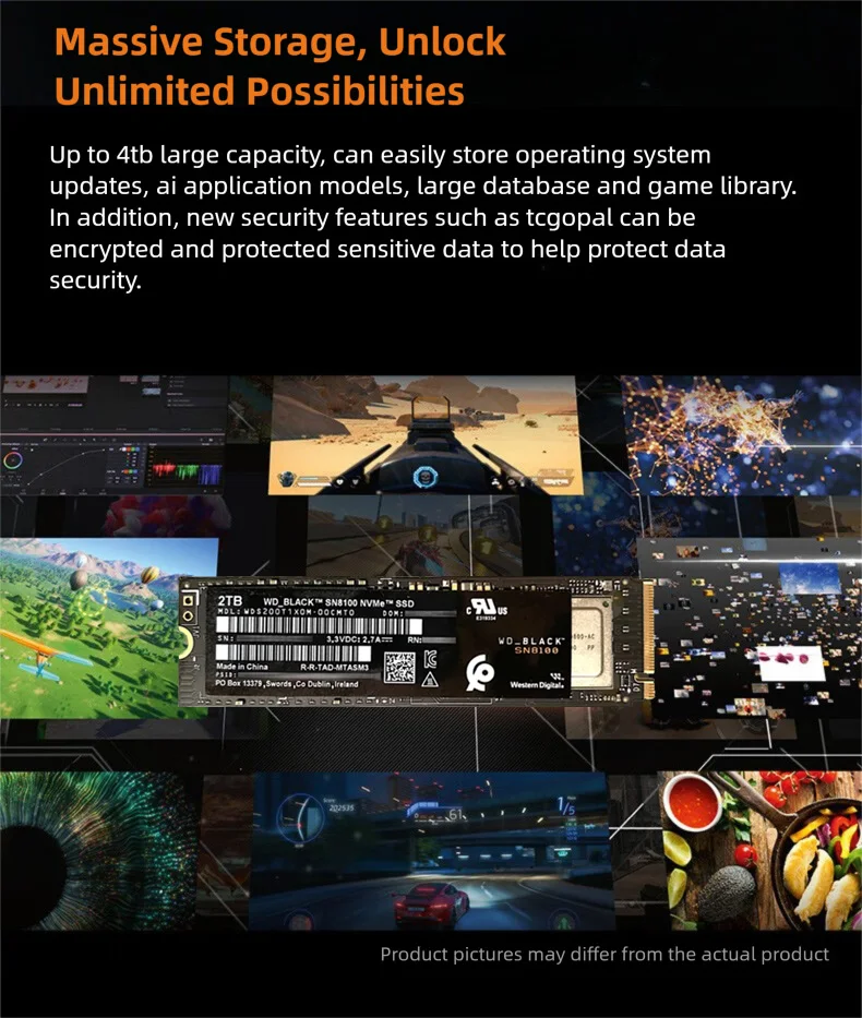 Western Digital PCIe 5.0 New SSD SN8100 1TB 2TB 4TB NVMe Read 14900MBs M.2 2280 Solid State Drive For PS5 Gaming Desktop Laptop