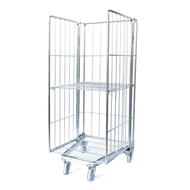 Heavy Duty Rolling Wire Mesh Cage Trolley Mobile Storage Cart for Warehouse Industrial Logistics Folding Metal Utility Hand