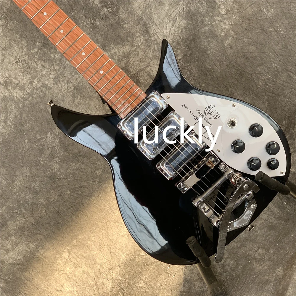 Rickenback-6 string electric guitar, 325 electric guitar, bright black paint, high-quality material, double edging, custom store