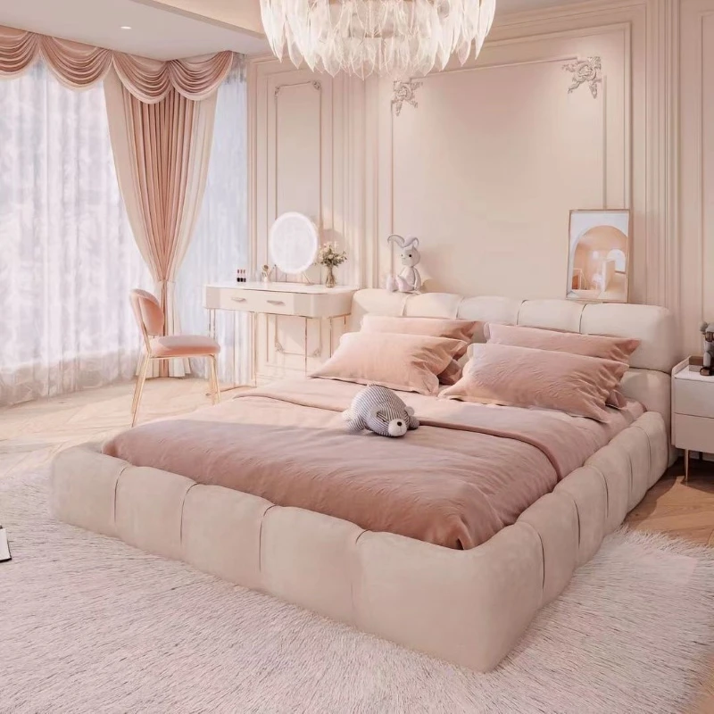 

Cream wind bedroom double bed simple modern flannel princess wind