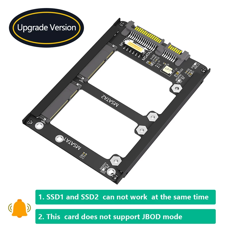 Adaptador Dual mSATA a SATA3.0, elevador portátil mSATA SSD a 2,5 ", 7mm, SATA III, Unidad de 6Gb con soporte de marco para SSD mSATA de tamaño completo