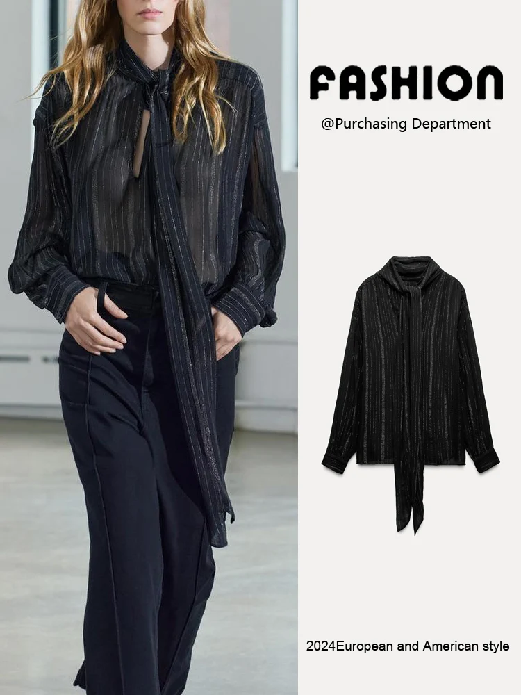 

Comfortable Casual Metal Color Long Sleeve round Neck Shirt Women's Spring New Arrival Versatile Shirt Commute Style 7521259