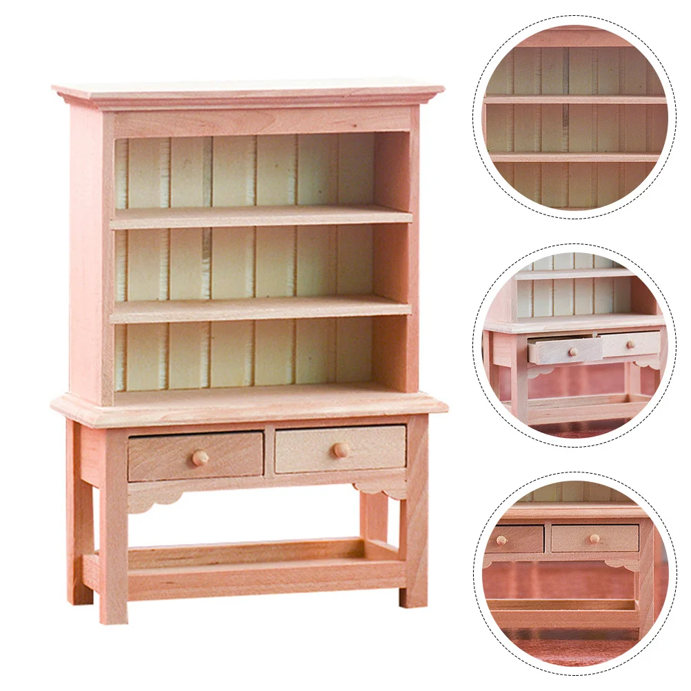 Mini Wardrobe Ornaments Miniature Furniture Home Accents Decor Wooden Cabinet House Light Decorations for Model