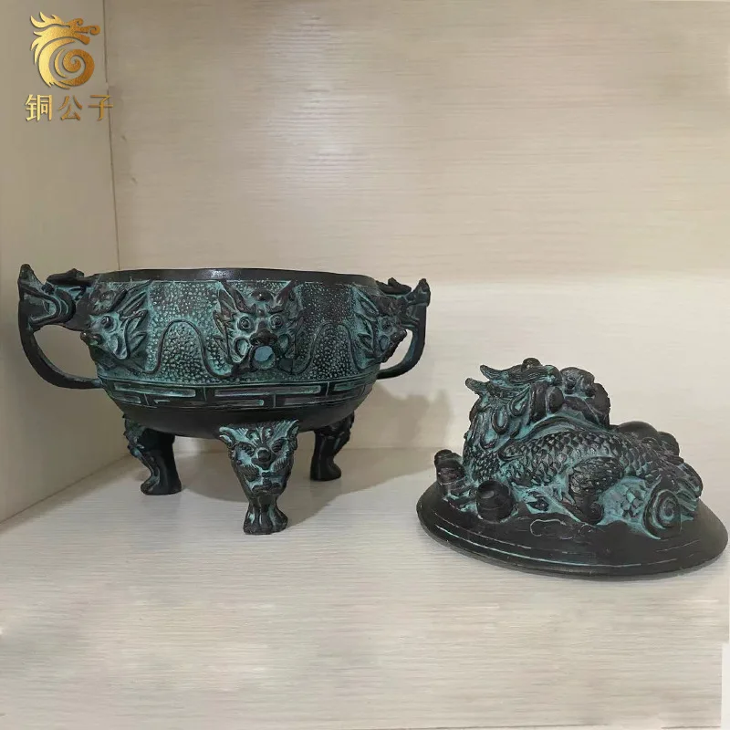 Jiulong Antique Bronze Craft Burner For Sticks, Coil , Tower Incense, Large Diameter Incen