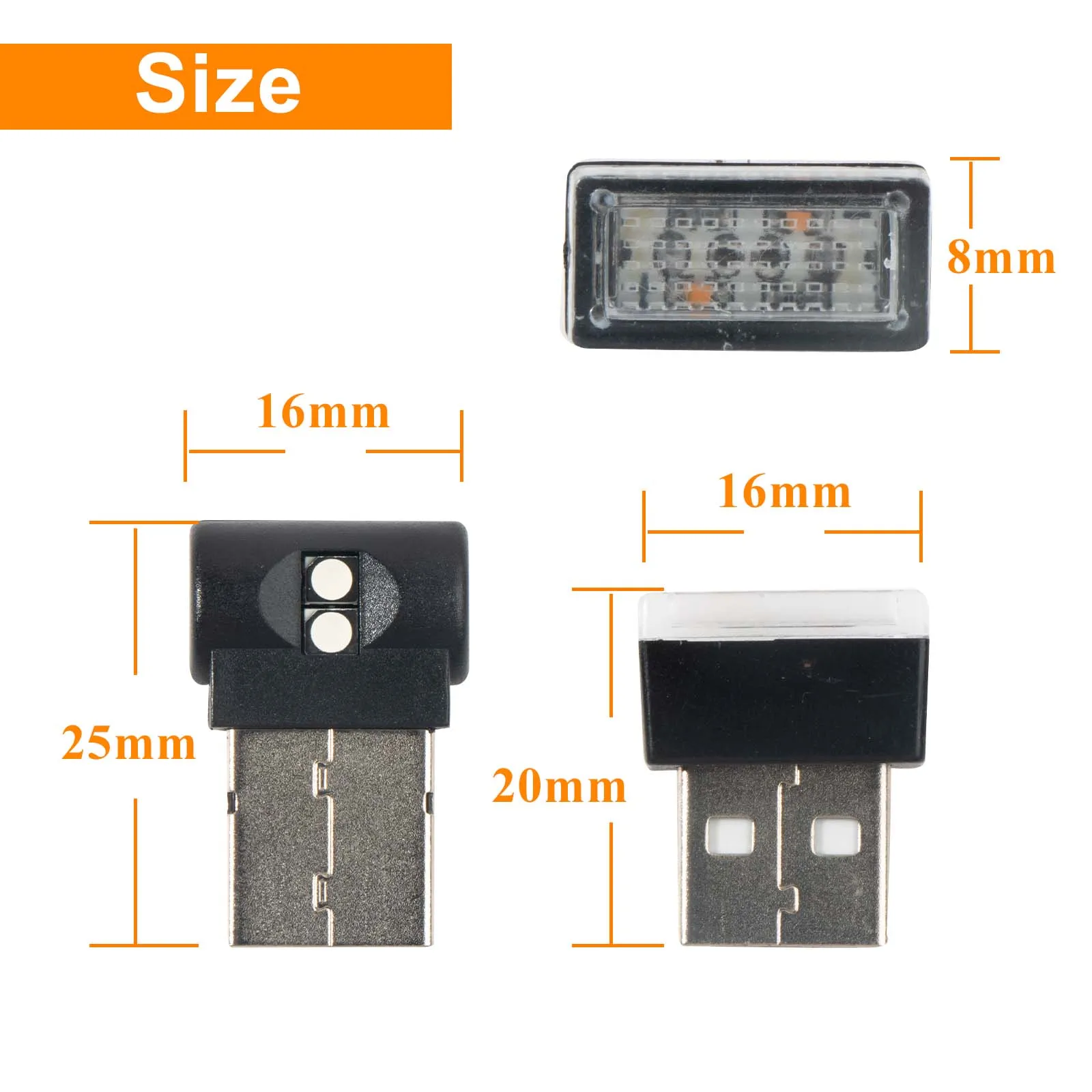 2pcs USB LED Car Interior Lights Mini Atmosphere Night Lamp For Auto Ambient Bedroom Hallway Decor