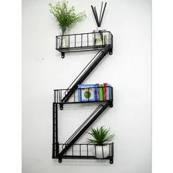 Rustic Black Fire Escape Black Metal Unique Home Storage Organization Display For Wall Floating Shelves