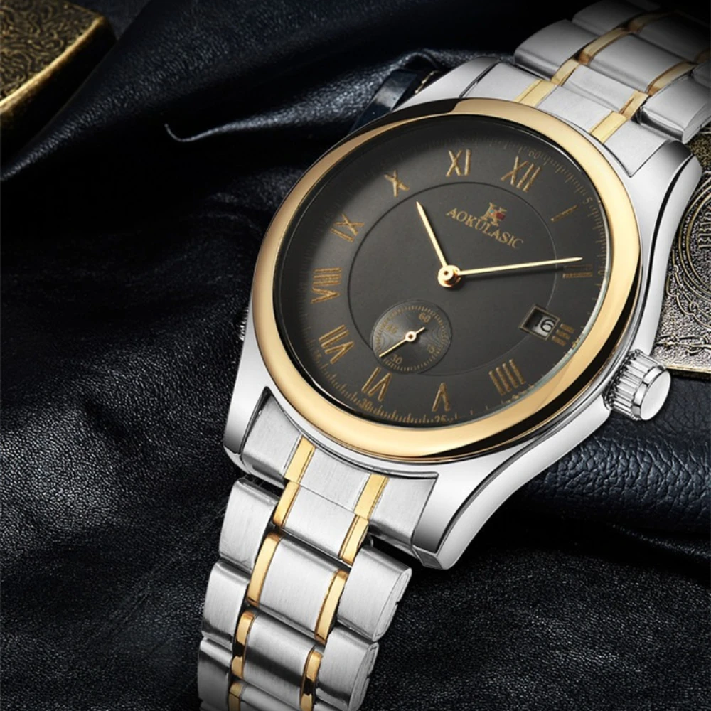 

AOKULASIC Three Hands Calendar Automatic Mechanical Watch Classic Fashion Casual Wristwatch for Men