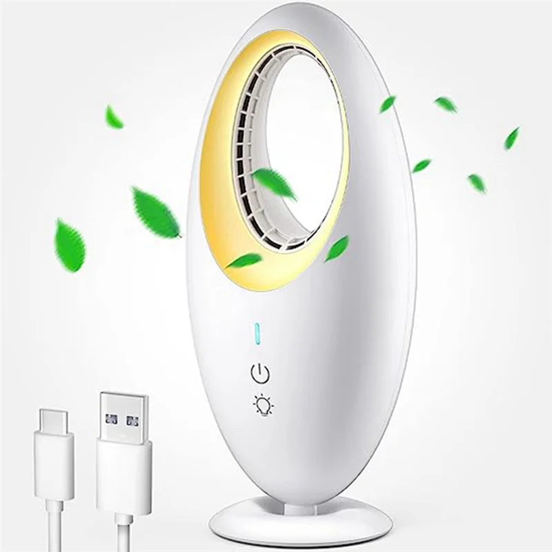 Desk Fan, Bladeless Fan Small Table Fan with Gradient LED Light, 4000MAh Quiet Portable Personal Fan with Touch Control