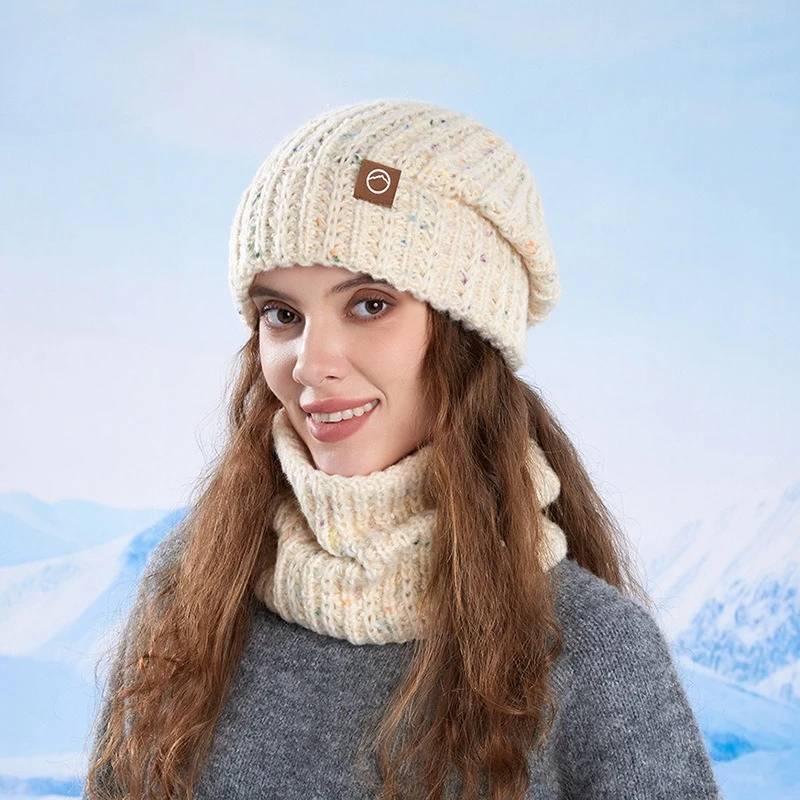 Winter Hat Scarf Set Women's Outdoor Velvet Warm Knitted Hat European and American Ear Protectors Pullover Wool Hat