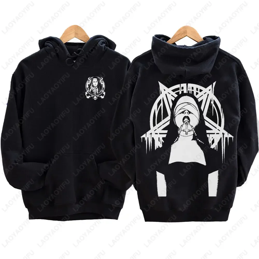 The Bad Nun Satan Street Hip-Hop Nun Print Fleece Sweater Harajuku Autumn and Winter Casual Long-sleeved  Antisocial Men Hoodie