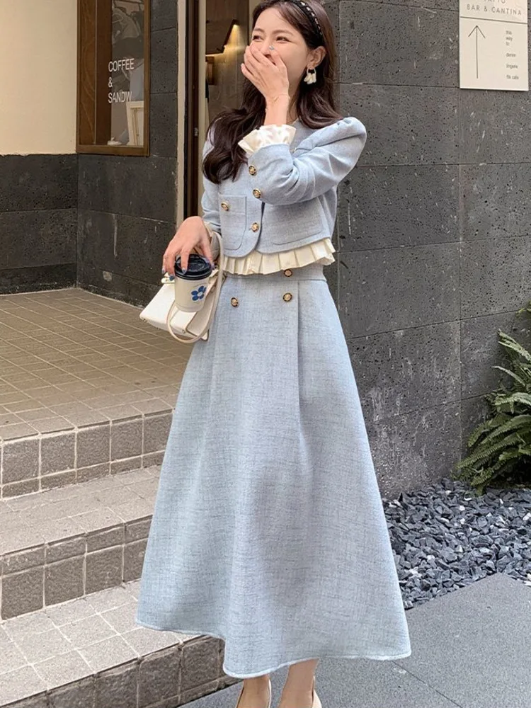 2023 Fall Winter Two Piece Sets for women Jacket Coat +Long skirt 2 piece sets women outfit conjuntos femininos elegantes