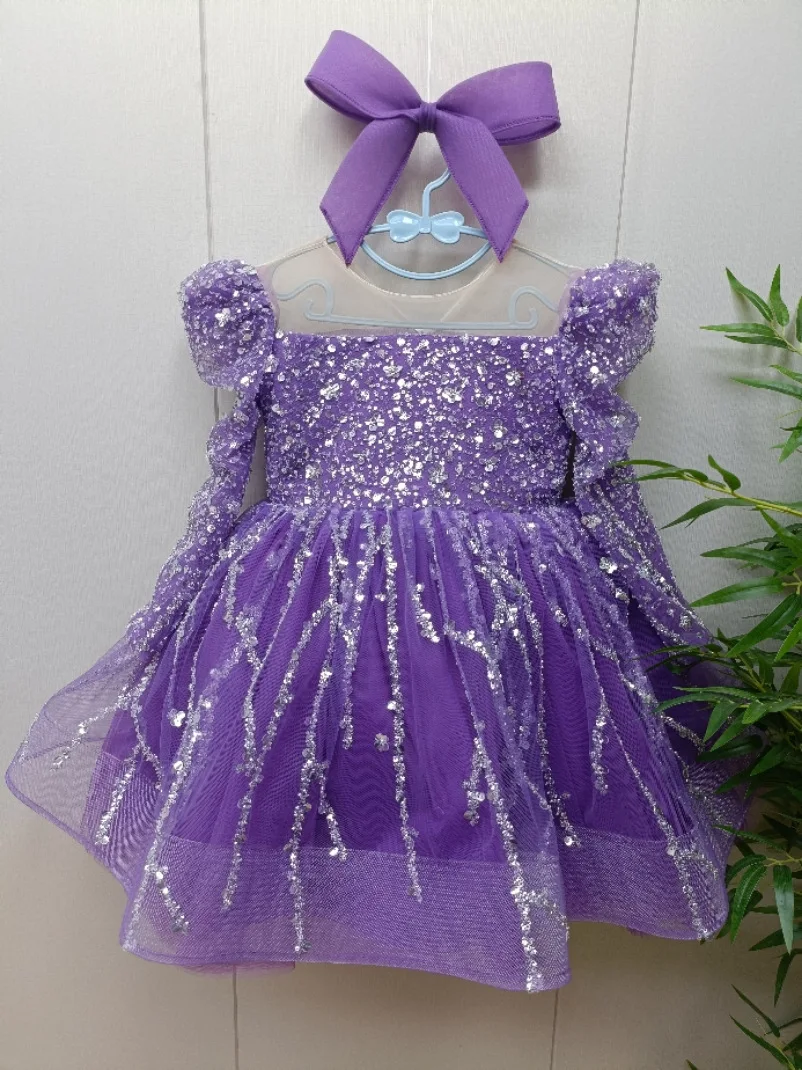 فتاة أنيقة الترتر فستان بأكمام طويلة فتاة كرنفال أداء فستان 3-10 سنة فتاة كرنفال فستان الحفلات المسائية