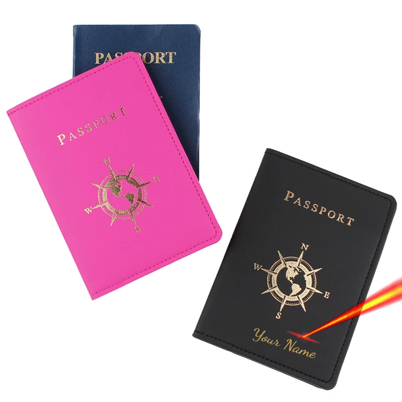 

Настраиваемый имя, держатель для паспорта, модный компас, логотип, обложка для паспорта, дорожный кошелек из искусственной кожи, чехол для паспорта