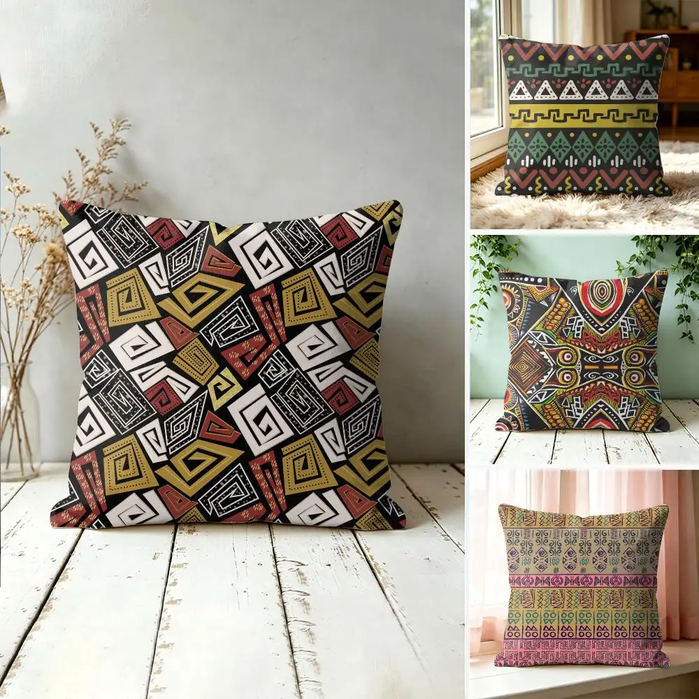 African Tribal Ethnic Pattern Cushion Cover Square Decorative Throw Pillow 40x40cm For Sofa Bedroom Living Room Home Decor