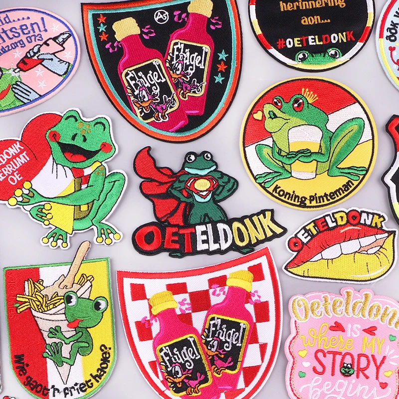 

Netherland Carnival Oeteldonk Emblem Iron On Patches For Clothing Thermoadhesive Patches Embroidery Badges Frog Carnival Patch