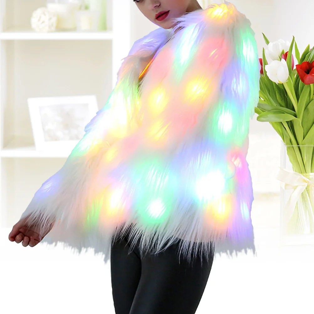 เสื้อคริสต์มาสนางสาวแจ็คเก็ตสําหรับผู้หญิงเสื้อ LED เครื่องแต่งกายที่สวมหน้ากากสว่างขึ้นขน