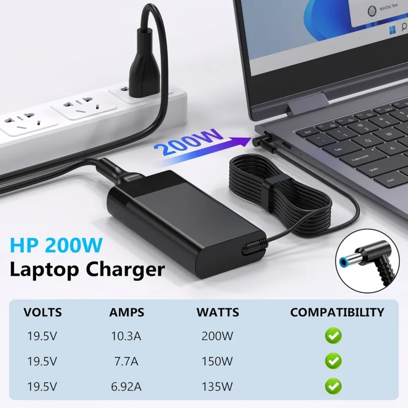 200W 19.5V10.3A Laptop Power Adapter Charger For HP Omen/zbook/Pavilion Gaming/ Envy15 17 Victus15 16 TPN-DA10 TPN-LA21 TPN-LA20